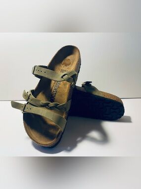 Birkenstock New w/o Box Franca Braided Olive Green Oiled Leather Size 6.5 NWT